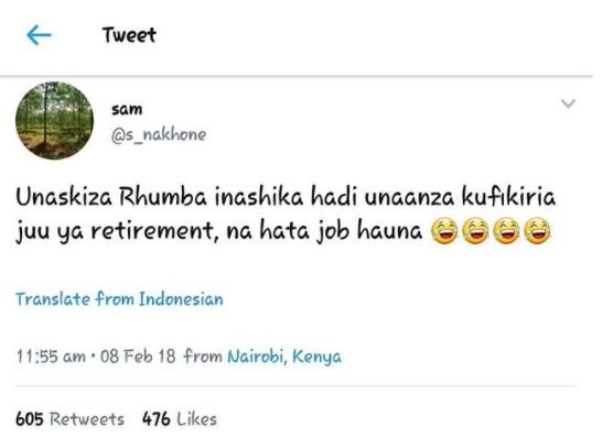 Tweet sam s nakhone unaskiza rhumba inashika hadi uncanza kufıkiric juu ya retir
