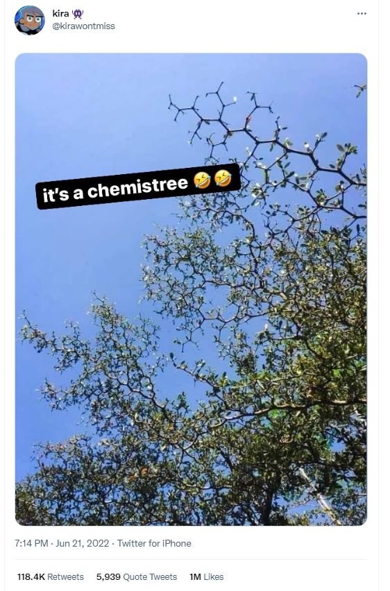 Kira kirawontmiss it's a chemistree 714 pm jun 21, twitter for iphone 118.4k ret