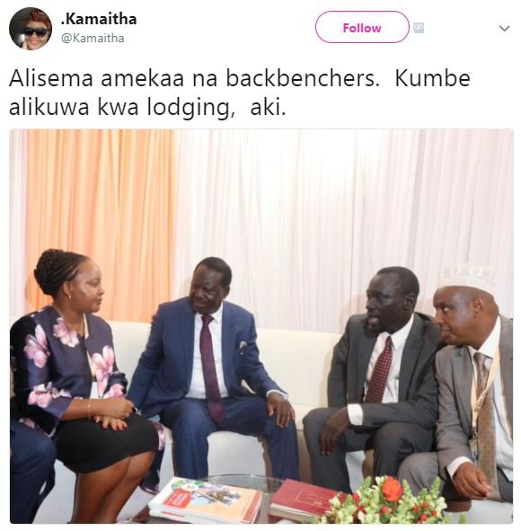 Kamaitha kamaitha follow alisema amekaa na backbenchers. kumbe alikuwa kwa lodgi