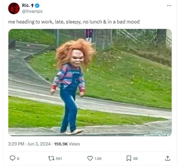 Ric. ihvamps me heading to work, late sleepy no lunch in a bad mood 3.29 pm jun