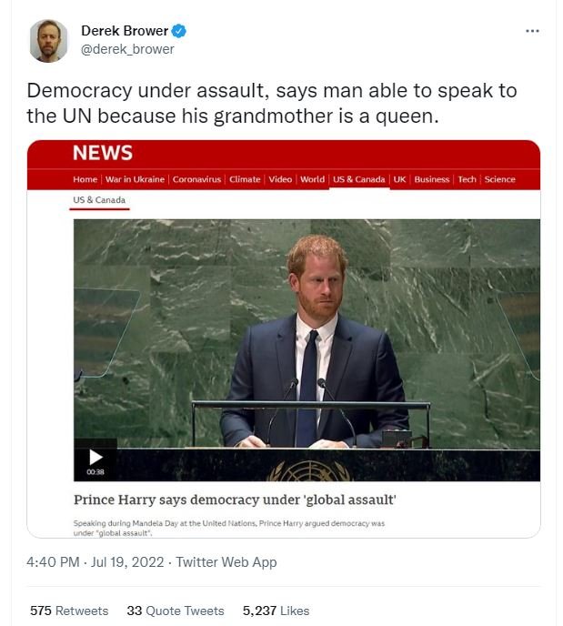 Derek brower derek_brower democracy under assault, says man able to speak to the