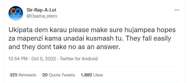 Sirrapalot osama_otero ukipata dem karau please make sure hujampea hopes za mape