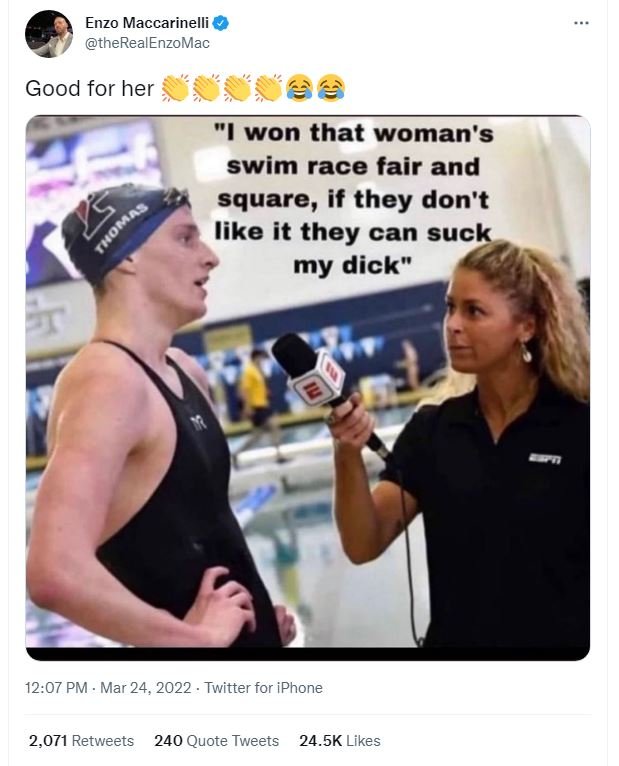 Enzo maccarinelli therealenzomac good for her won that woman's swim race fair an