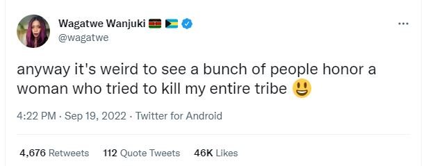 Wagatwe wanjuki wagatwe anyway it's weird to see a bunch of people honor a woman