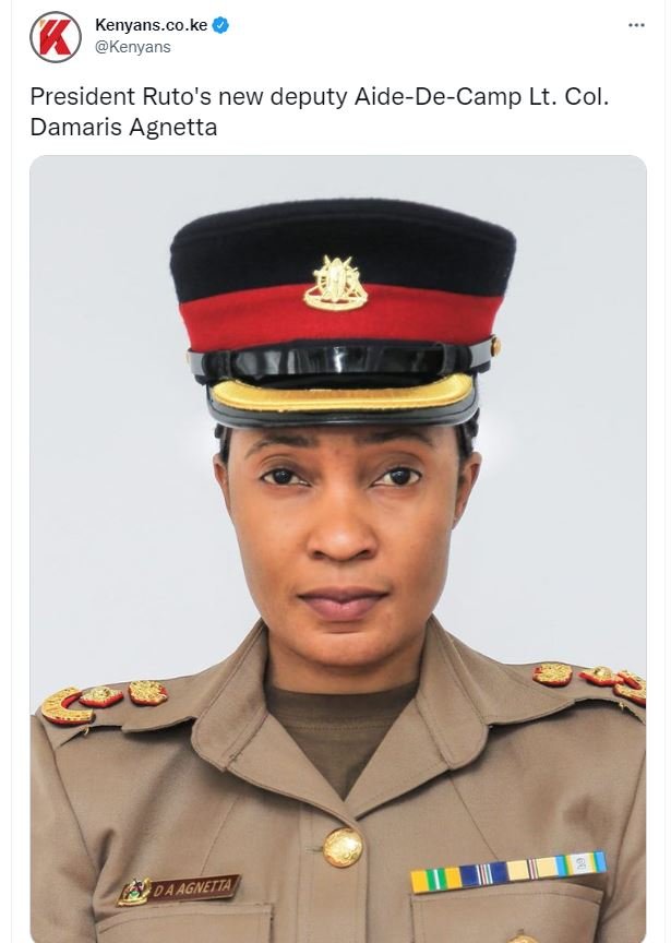 Kenyans.co.ke kenyans president ruto's new deputy aidedecamp lt. col. damaris ag