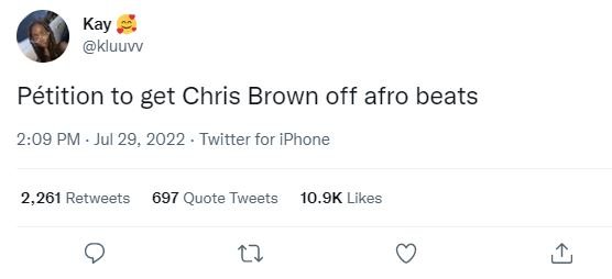 Kay kluuvv pétition to get chris brown off afro beats 209 pm jul 29, twitter for