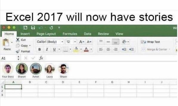 Excel will now have stories home insert page layout formulas data review view ca