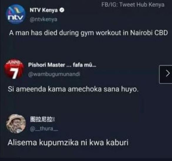 Fbig tweet hub kenya ntv kenya 0 ncy antkenyo a man has died during gym workout