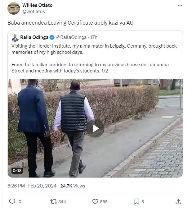 Willies otiato wotiatos baba ameendea leaving certificate apply kazi ya au raila