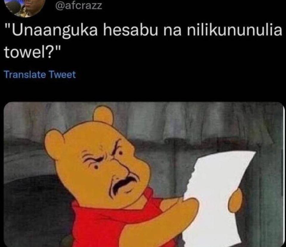 Afcrazz unaanguka hesabu na nilikununulia towel? translate tweet