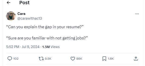 Post cara carawithac13 can you explain the gap in your resume? sure are you fami