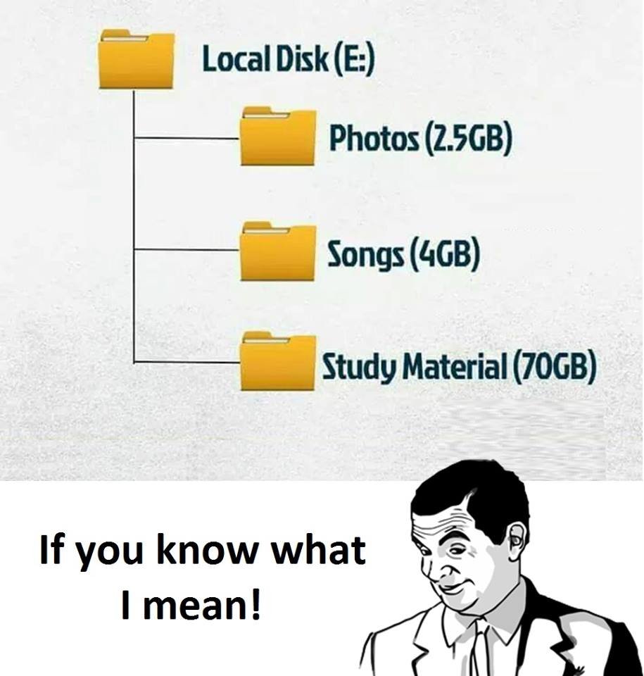 Local disk e photos 2.5gb songs 4gb study material 7ogb if you know what mean!