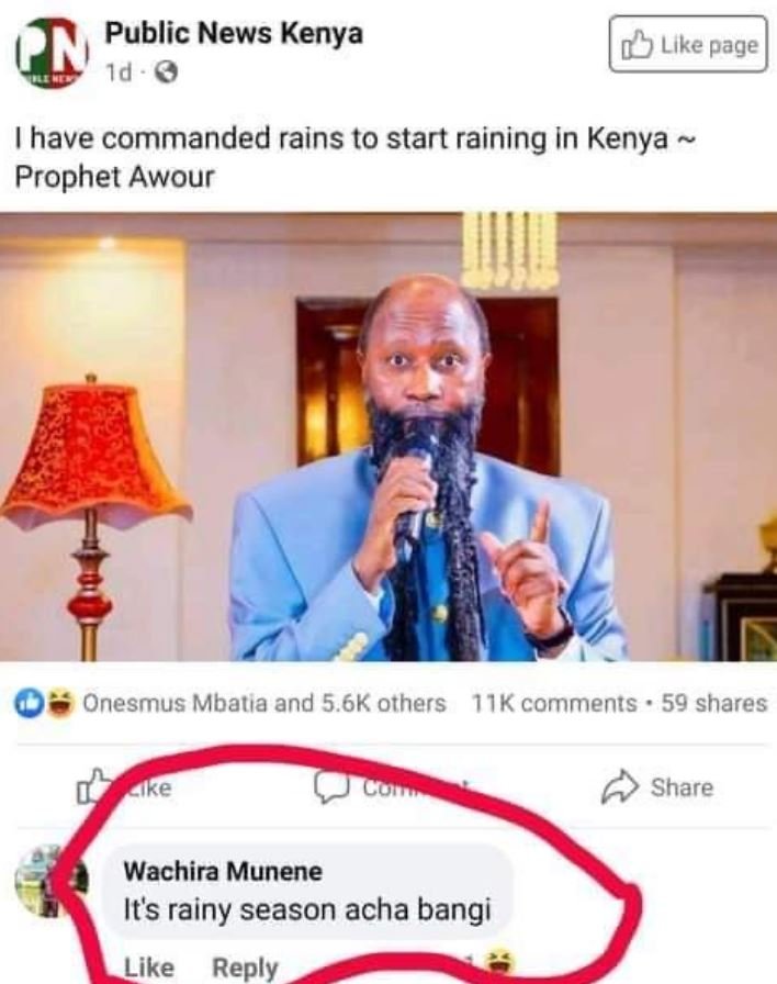 Public news kenya id 0 lilke page have commanded rains to start raining in kenya