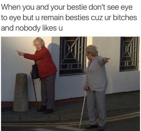 When you and your bestie don't see eye to eye but u remain besties cuz ur bitche