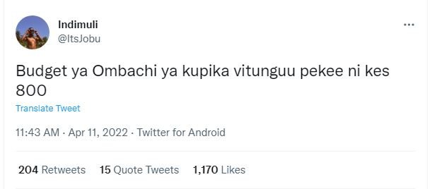 Indimuli itsjobu budget ya ombachi ya kupika vitunguu pekee ni kes 800 translate