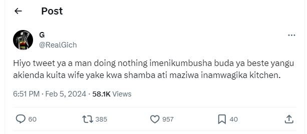 Post realgich hiyo tweet ya a man doing nothing imenikumbusha buda ya beste yang