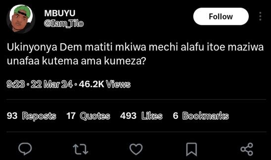Mbuyu atilo follow ukinyonya dem matiti mkiwa mechi alafu itoe maziwa unafaa kut