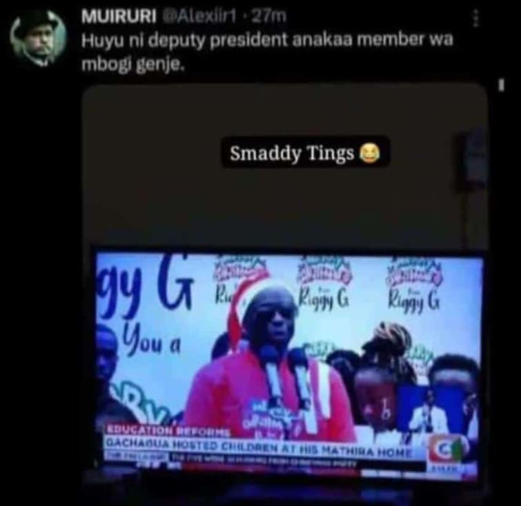 Muiruri aloai 7n huyu nl deputy presldent anakaa member wa mbogi genle. smaddy t