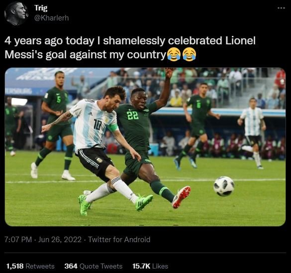 Trig kharlerh 4 years ago today shamelessly celebrated lionel messi's goal again