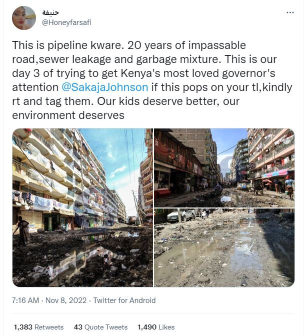 Diu? honeyfarsafi this is pipeline kware. 20 years of impassable road,sewer leak