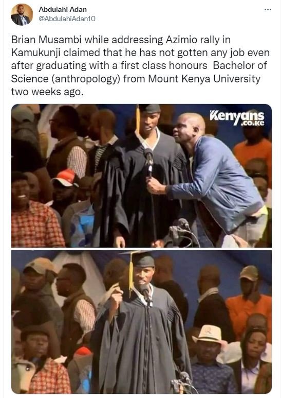 Abdulahi adan abdulahiadan1o brian musambi while addressing azimio rally in kamu