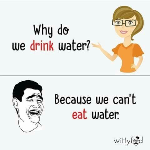 Why d we drink water? because we can't eat water wiłtyfęsd