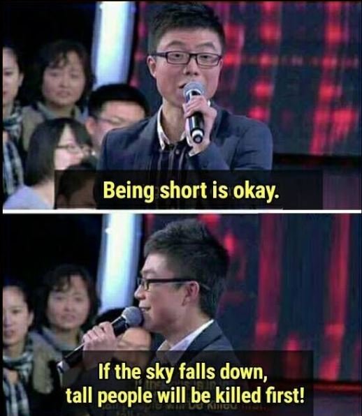 Being short is okay. if the sky falls down, tall people will be killed first!
