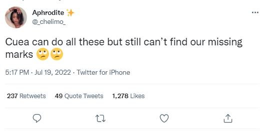 Aphrodite chelimo cuea can do all these but still can't find our missing marks 5