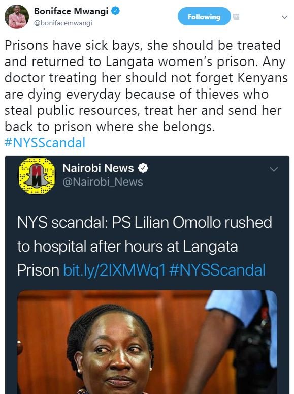 Boniface mwangi bonifacemwangi following prisons have sick bays, she should be t