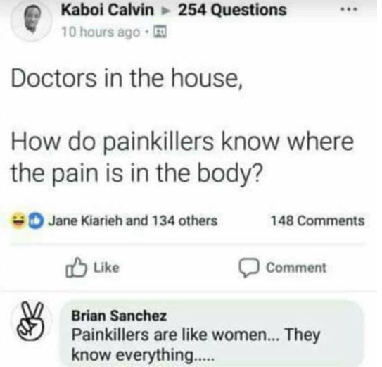 Kaboi calvin 254 questions 10 hours ag0 doctors in the house how do painkillers