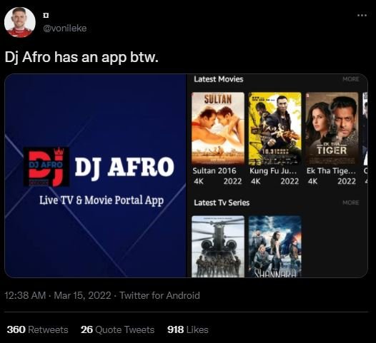 vonileke Dj Afro has an app btw. Latest Movies gs suliAK Tiger DJ AFRO Sultan Ku