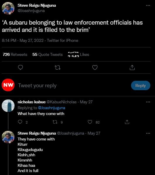 Steve ruigu njuguna joashnjuguna 'a subaru belonging to law enforcement official