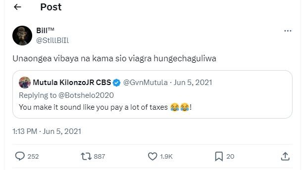 Post billtm stillbiil unaongea vibaya na kama sio viagra hungechaguliwa mutula k