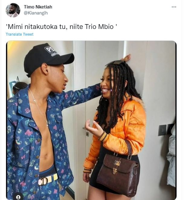 Timo nketiah kianangih 'mimi nitakutoka tu, niite trio mbio translate tweet