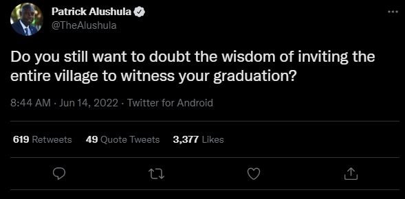 Patrick alushula thealushula do you still want to doubt the wisdom of inviting t