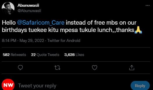 Abunuwasii abunuwasii hello safaricom_care instead of free mbs on our birthdays