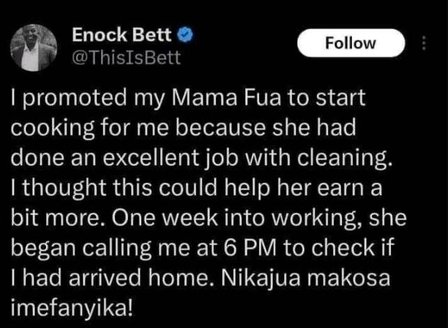 Enock bett thisisbett follow 1 promoted my mama fua to start cooking for me beca