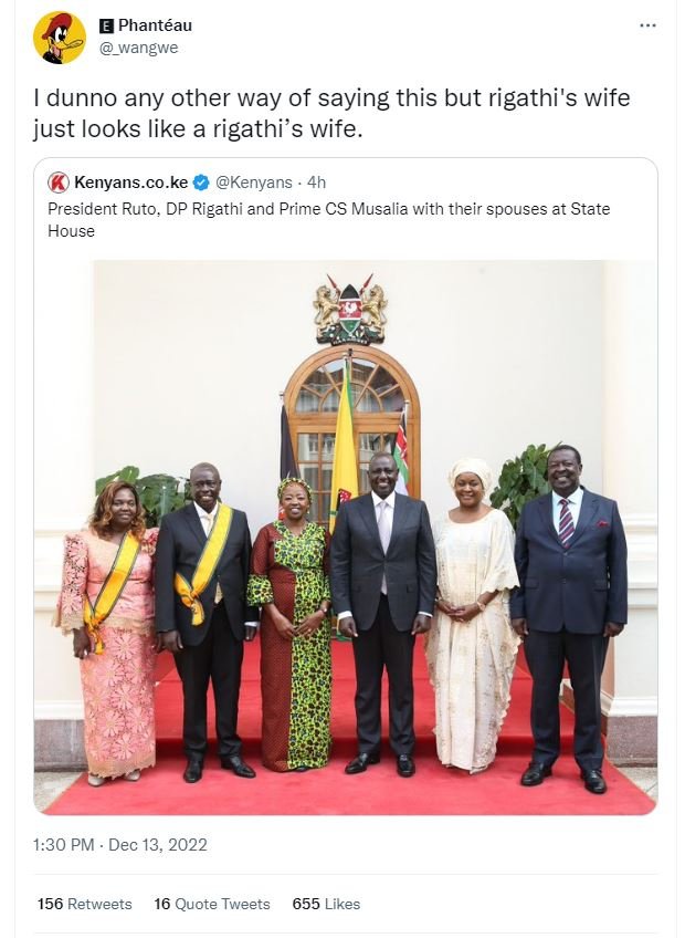Phantéau wangwe dunno any other way of saying this but rigathi's wife just looks
