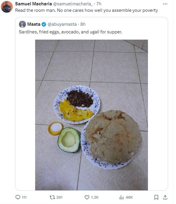 Samuel macharia samuelmacharia _ read the room man. no one cares how well you as