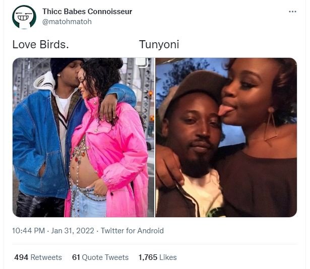 Thicc Babes Connoisseur matohmatoh Love Birds. Tunyoni 10.44 PM Jan 31, Twitter