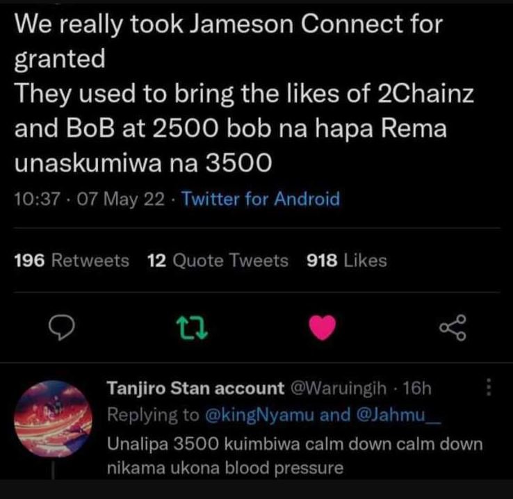We really took jameson connect for granted they used to bring the likes of 2chai