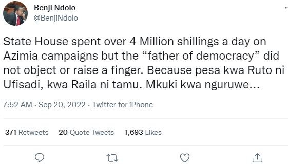 Benji ndolo benjindolo state house spent over 4 million shillings a day on azimi