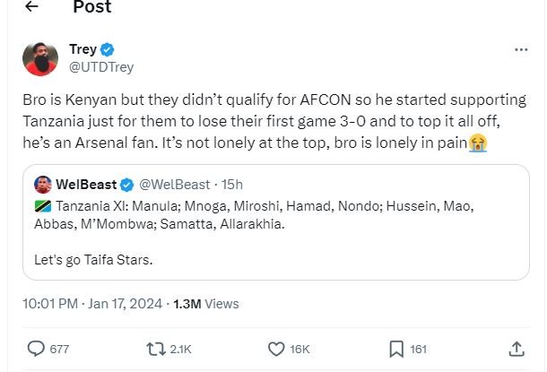 Post trey utdtrey bro is kenyan but they didn't qualify for afcon s0 he started