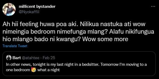 millicent bystander Nyokaffiii Ah hii feeling huwa poa aki. Nilikua nastuka ati