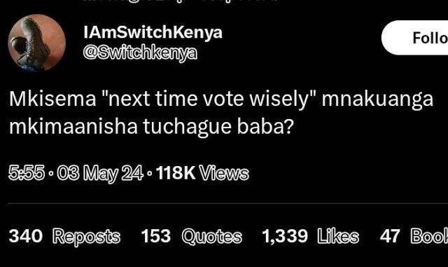 Iamswitchkenya smichkenya follo mkisema next time vote wisely mnakuanga mkimaani