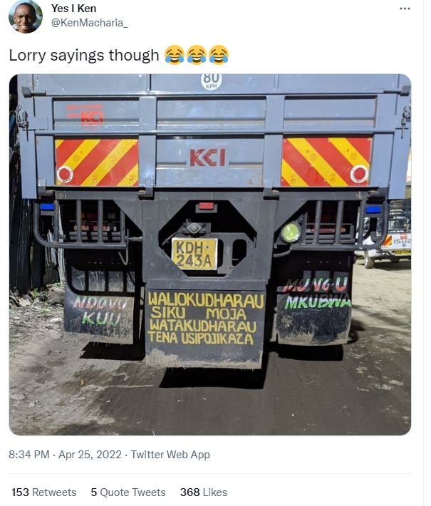 Yes ken kenmacharia lorry sayings though 2 kci 82ba jvgu ndcv halokudharau mkuby