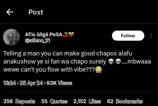 Post atis öñgô pesa 08eno21 follow telling a man you can make good chapos alafu