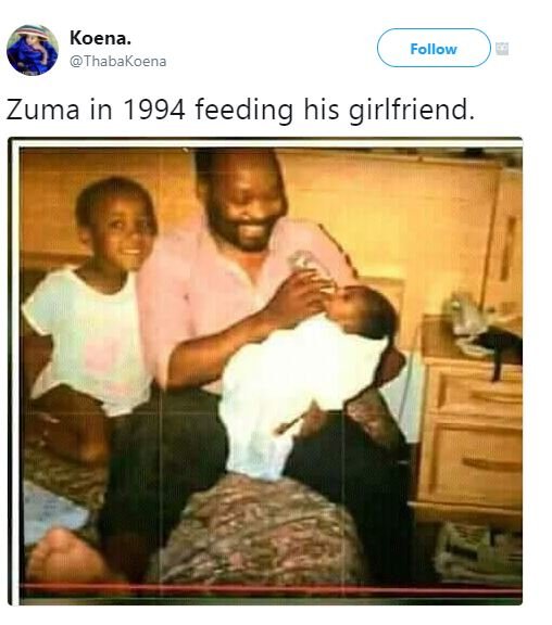 Koena. thabakoena follow zuma in feeding his girlfriend.