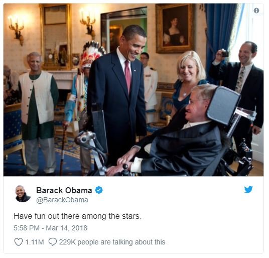 Barack obama barackobama have fun out there among the stars 5.58 pm mar 14, 1.11