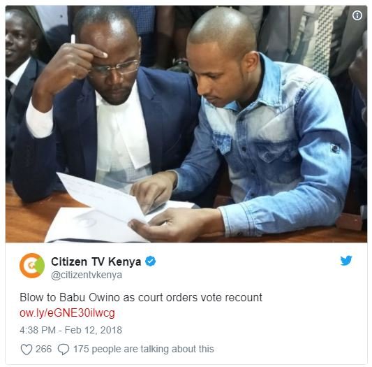 Citizen tv kenya citizentvkenya blow to babu owino as court orders vote recount